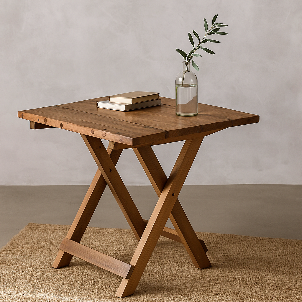 Mesa de Café Quadrada Dobrável - Madeira Reciclada 50cm