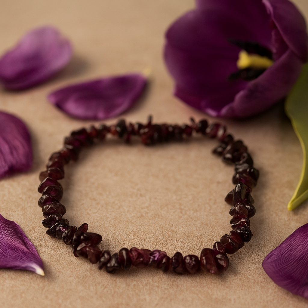 Blood Garnet Chip Beaded Stretch Bracelet