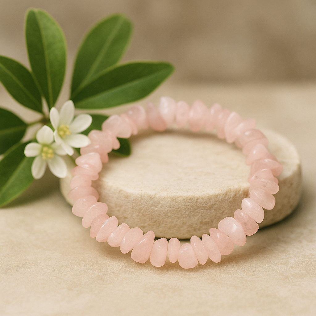 Rose Quartz Bracelet, Chip Stone Stretch