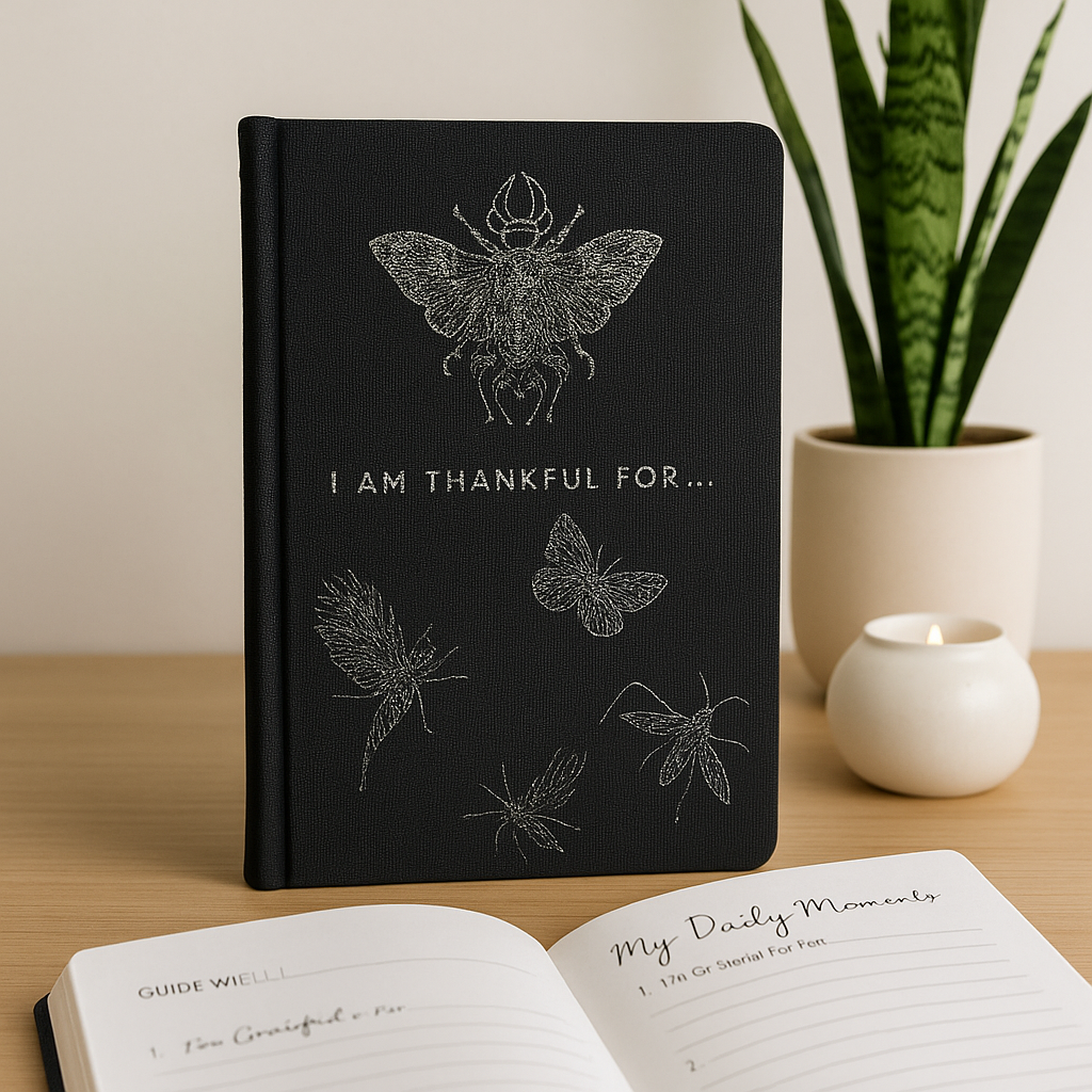 Black Gratitude Journal with Silver Lining – 120 pages – I am Thankful For