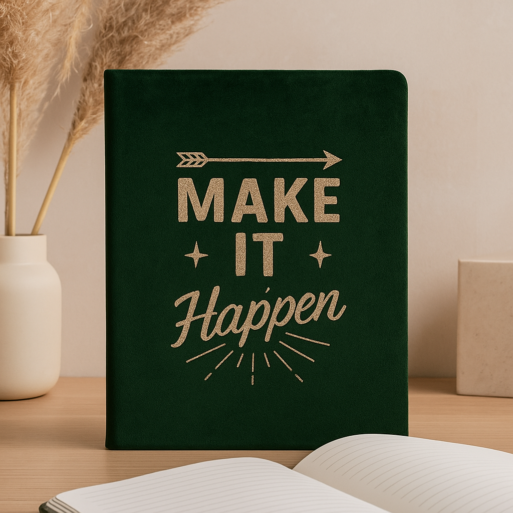 Caderno de Veludo Verde Escuro - 80 páginas - Faça Acontecer