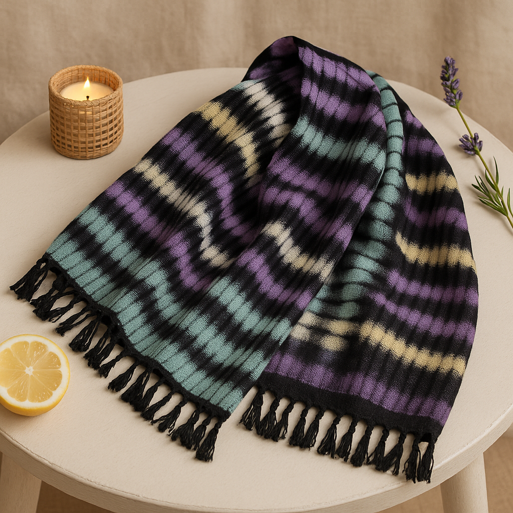 Boho Shibori Striped Fringed Scarf Wrap 30x200cm