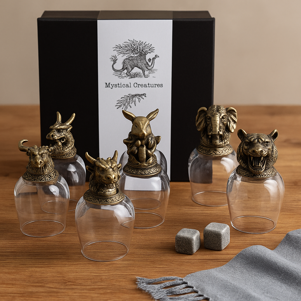 Mythical Creatures Shot Glasses Set, 6, Antique Bronze