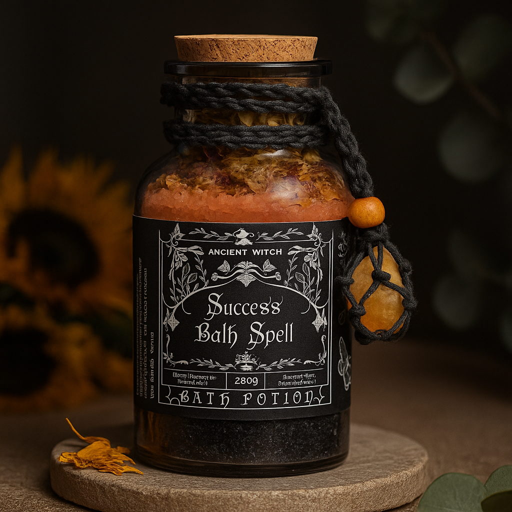 Ancient Witch Bath Spell Potion & Citrine Crystal Amulet – Success