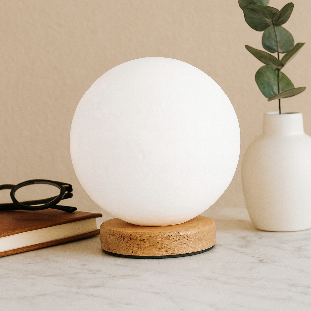 Moon Lamp Night Light, USB, 3-Level, Wooden Base