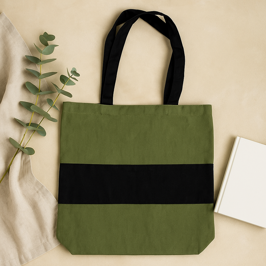 Bawełniana torba na ramię dwukolorowa zielono-czarna 10oz 38x42x12cm