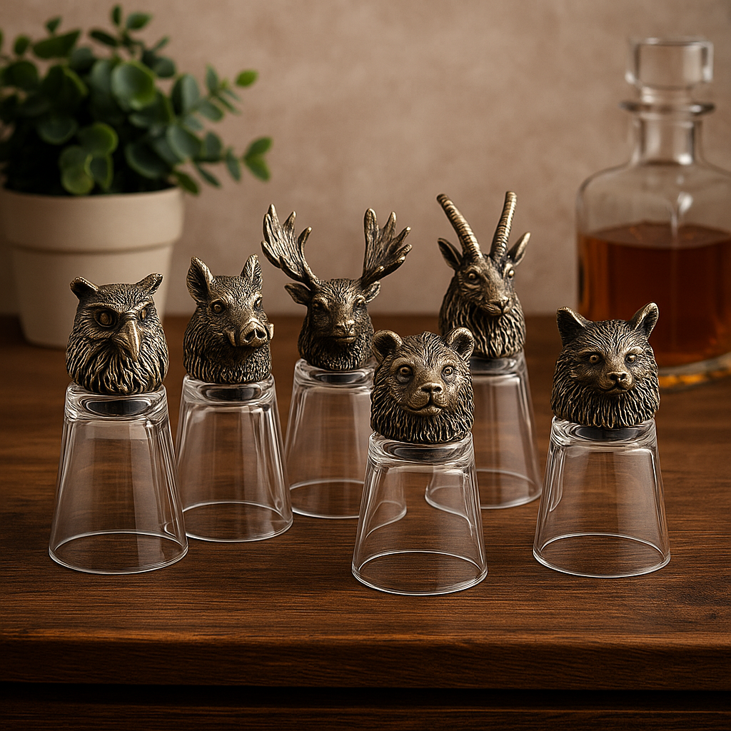 6-Piece 50ml Animal Head Shot Glasses, Antique Bronze