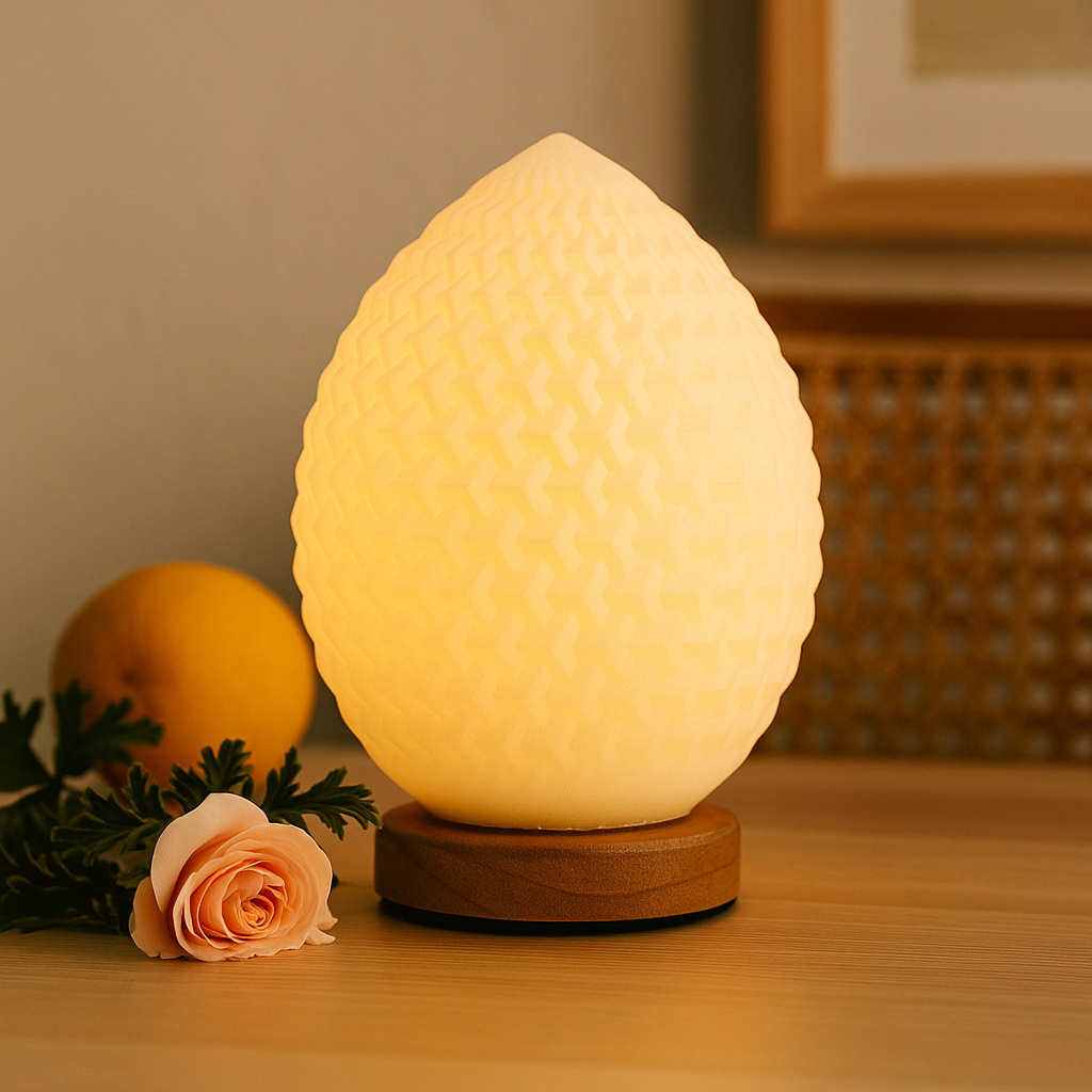 USB Teardrop Bedside Lamp, 3-Level Dimmable, Wood Base