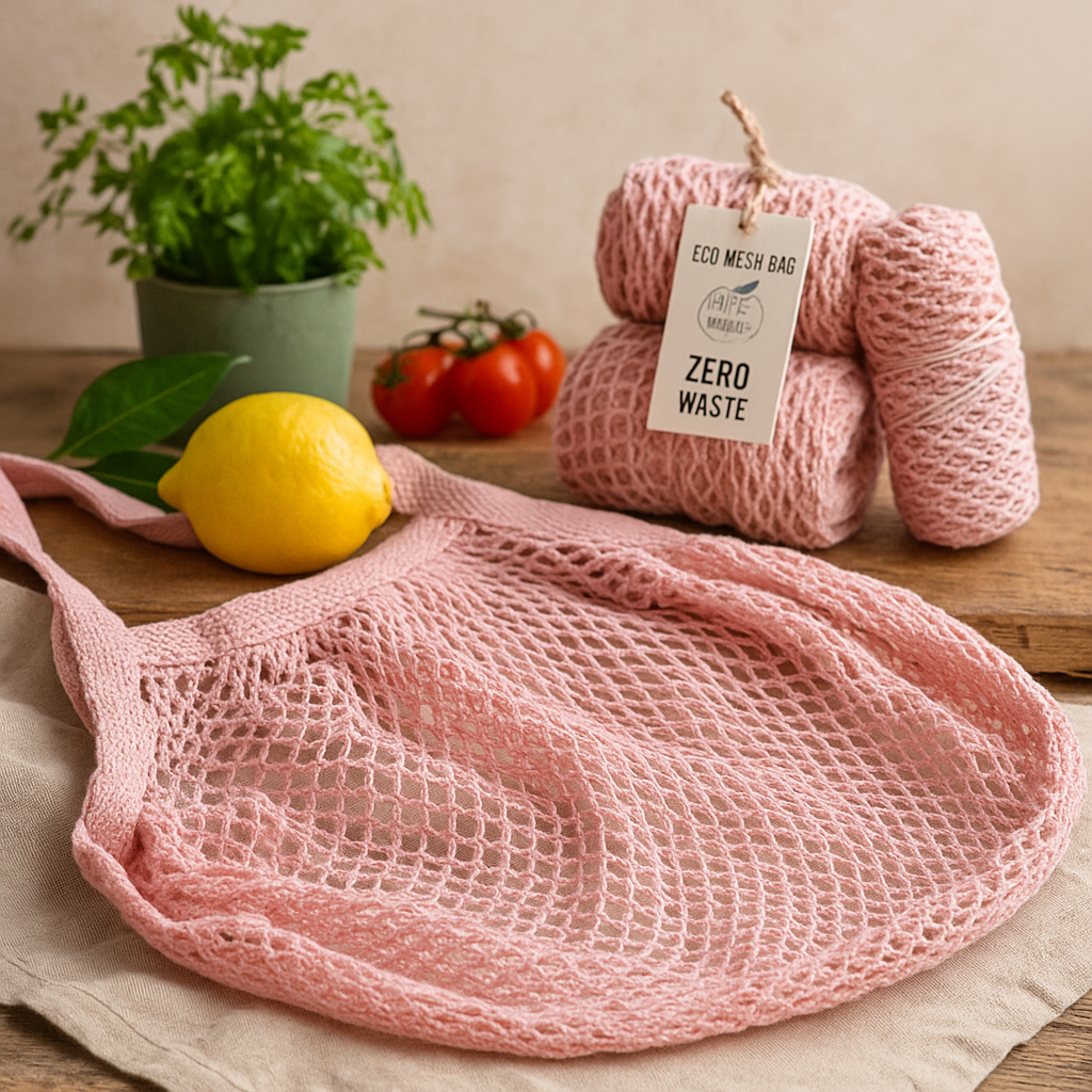 Borsa in rete di cotone, rosa