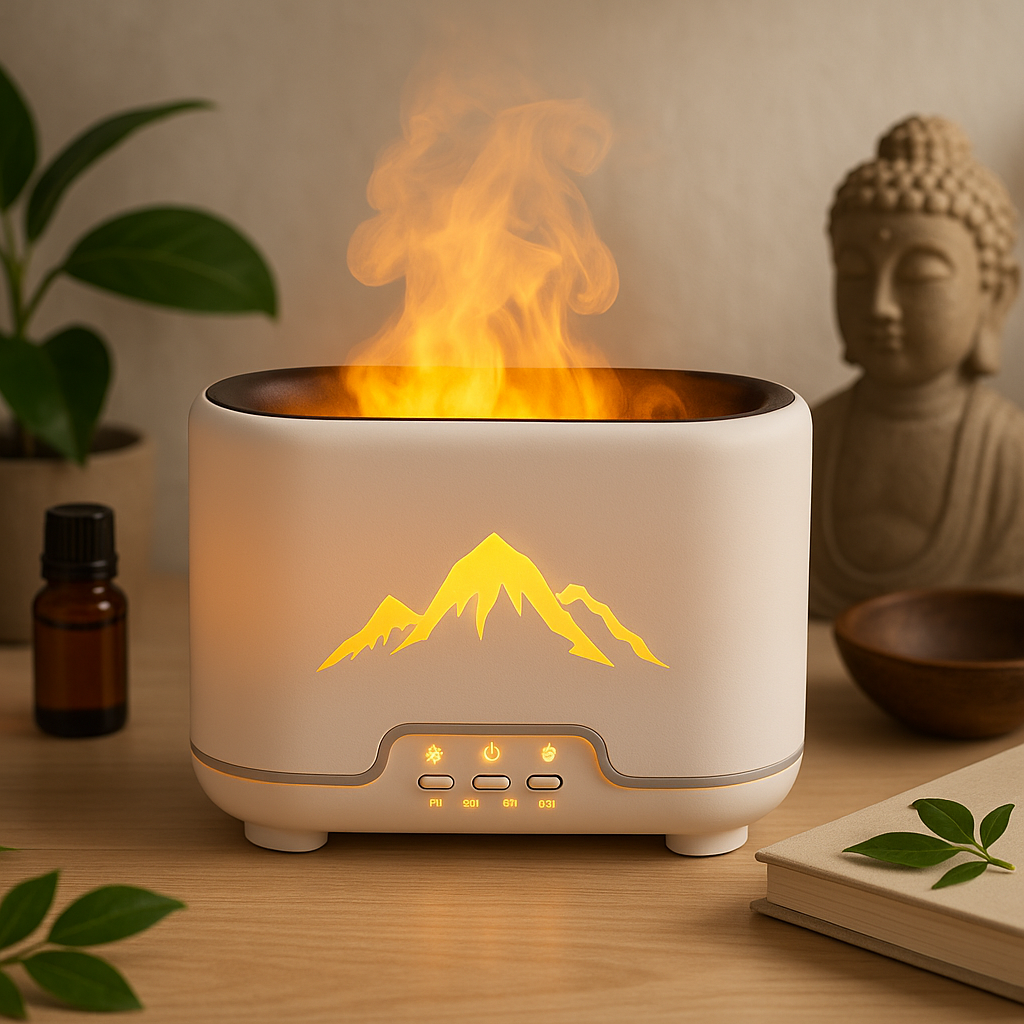 Difusor de aceites esenciales con efecto llama y control remoto USB-C