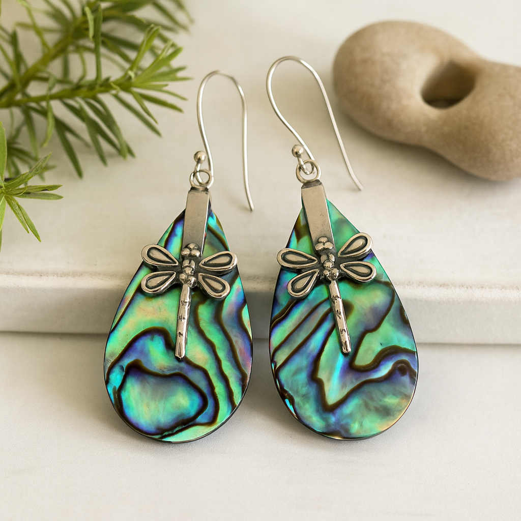 Muschel & Silber Ohrringe - Libellen - Abalone
