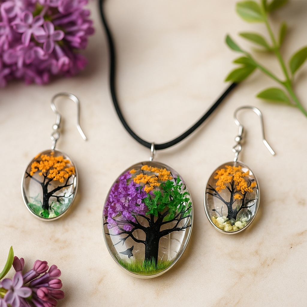 Schmuck aus gepressten Blumen - Lebensbaum-Set - Gemischte Farben