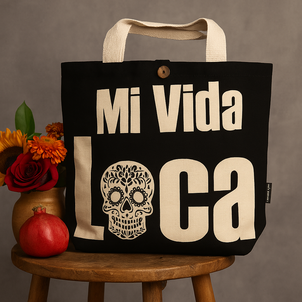 Kultige klassische Tragetasche – Mi Vida Loca – Schwarz Natur 10oz