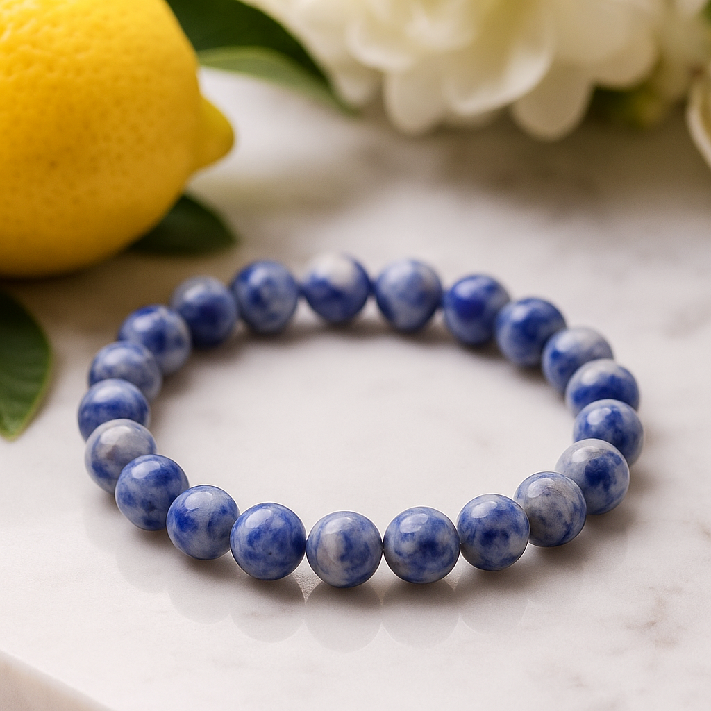 Sodalit ædelstens perle elastik armbånd, 8mm