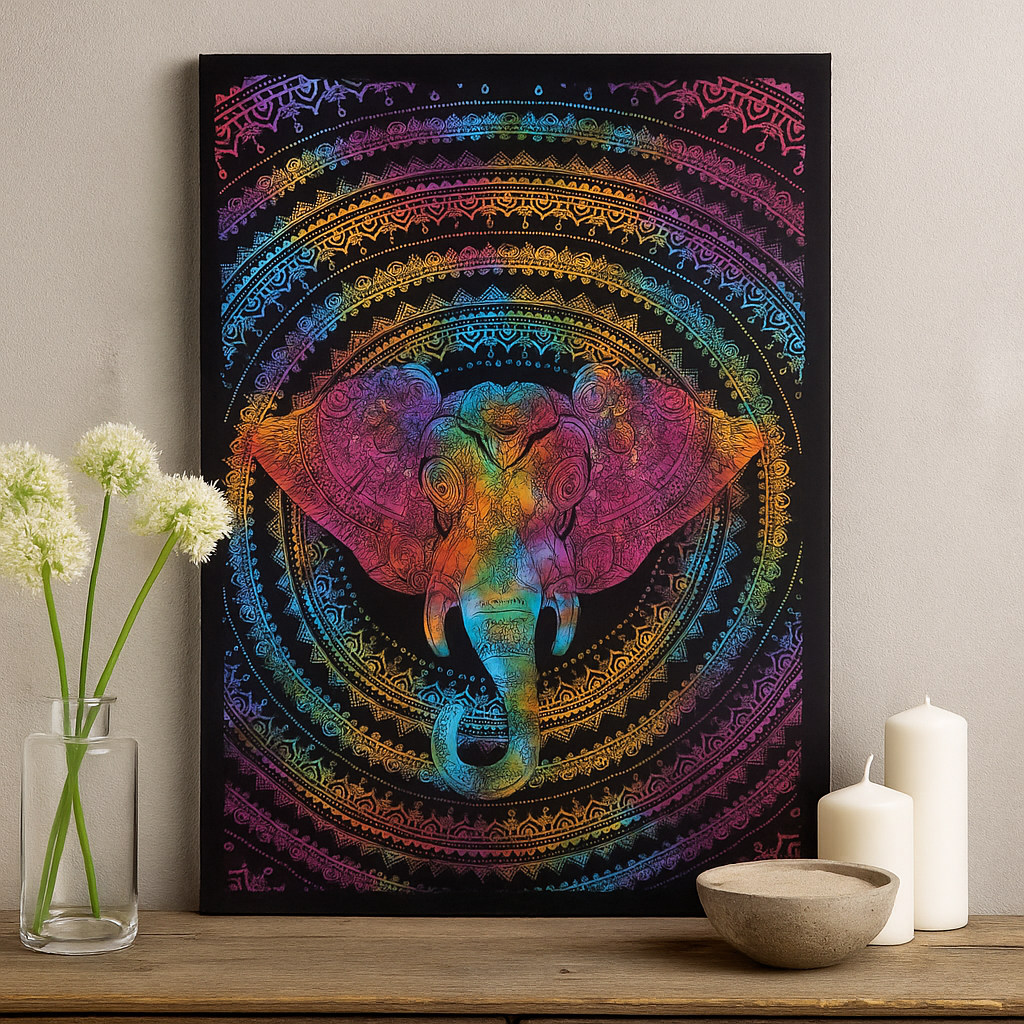 Διπλό βαμβακερό κάλυμμα κρεβατιού και κρεμαστό τοίχου - Κεφάλι ελέφαντα