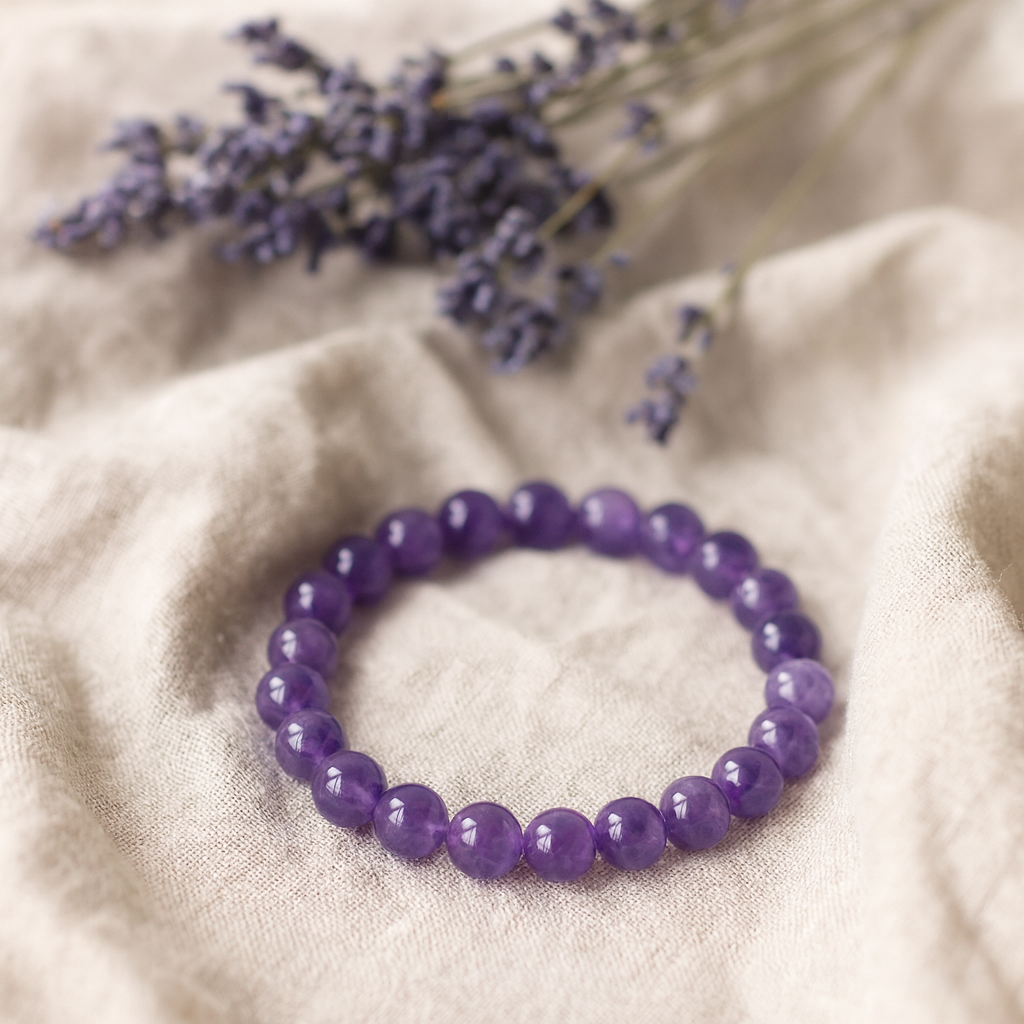 Pulsera elástica de cuentas de amatista de 8 mm