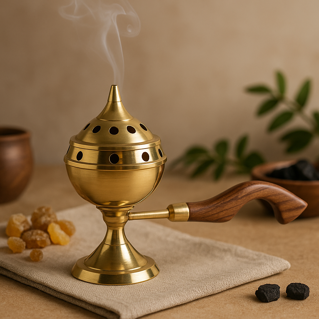 Μπρούτζινος Θυμιατήρας με Ξύλινη Λαβή