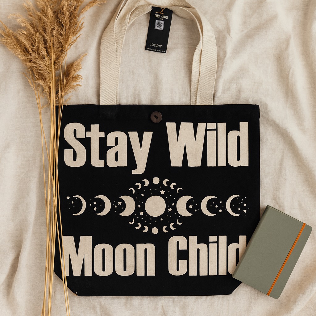 Kultige klassische Tragetasche – Stay Wild, Mood Child – Schwarz Natur 10oz