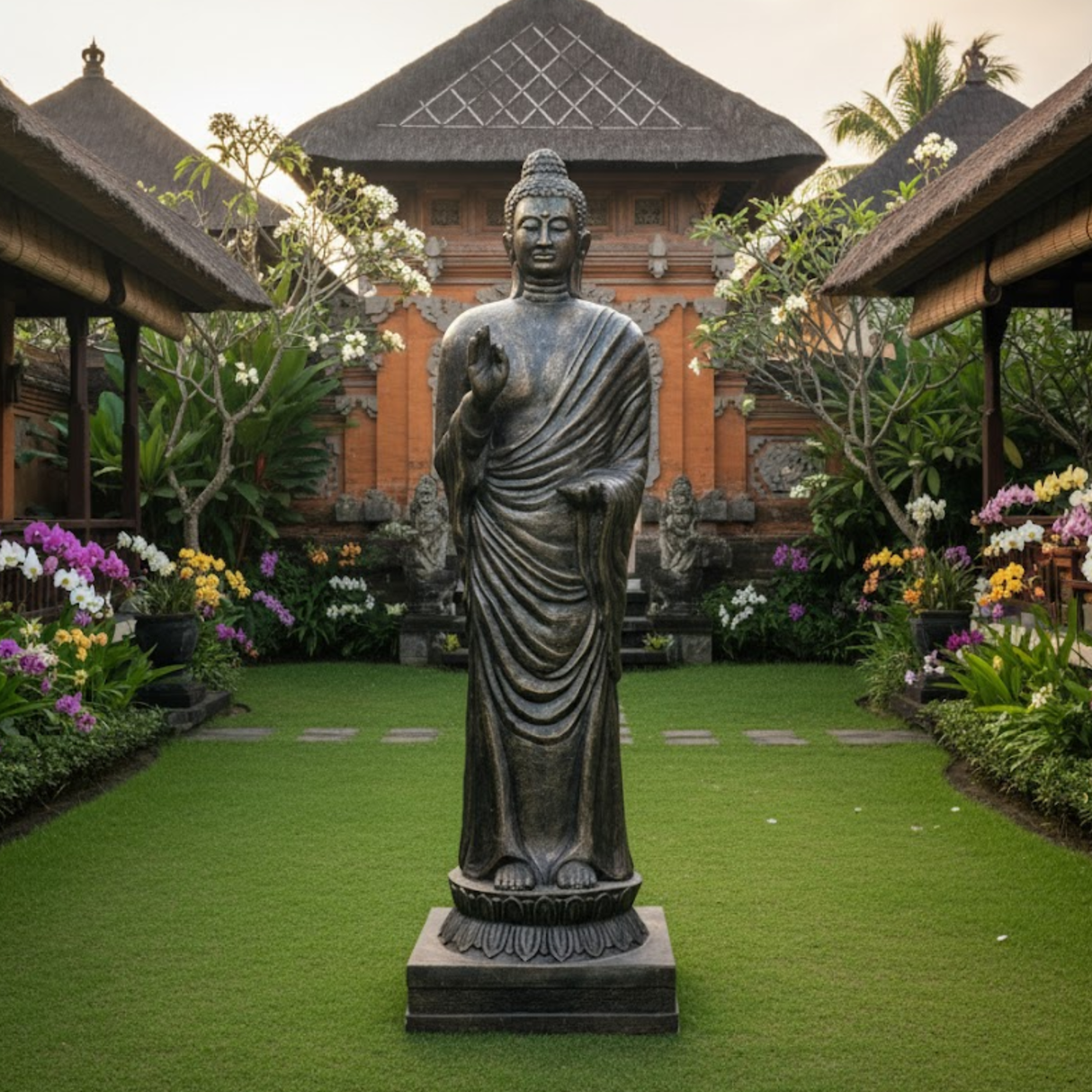Stående Buddha Statue, 3m Høj Antik Guld Indendørs
