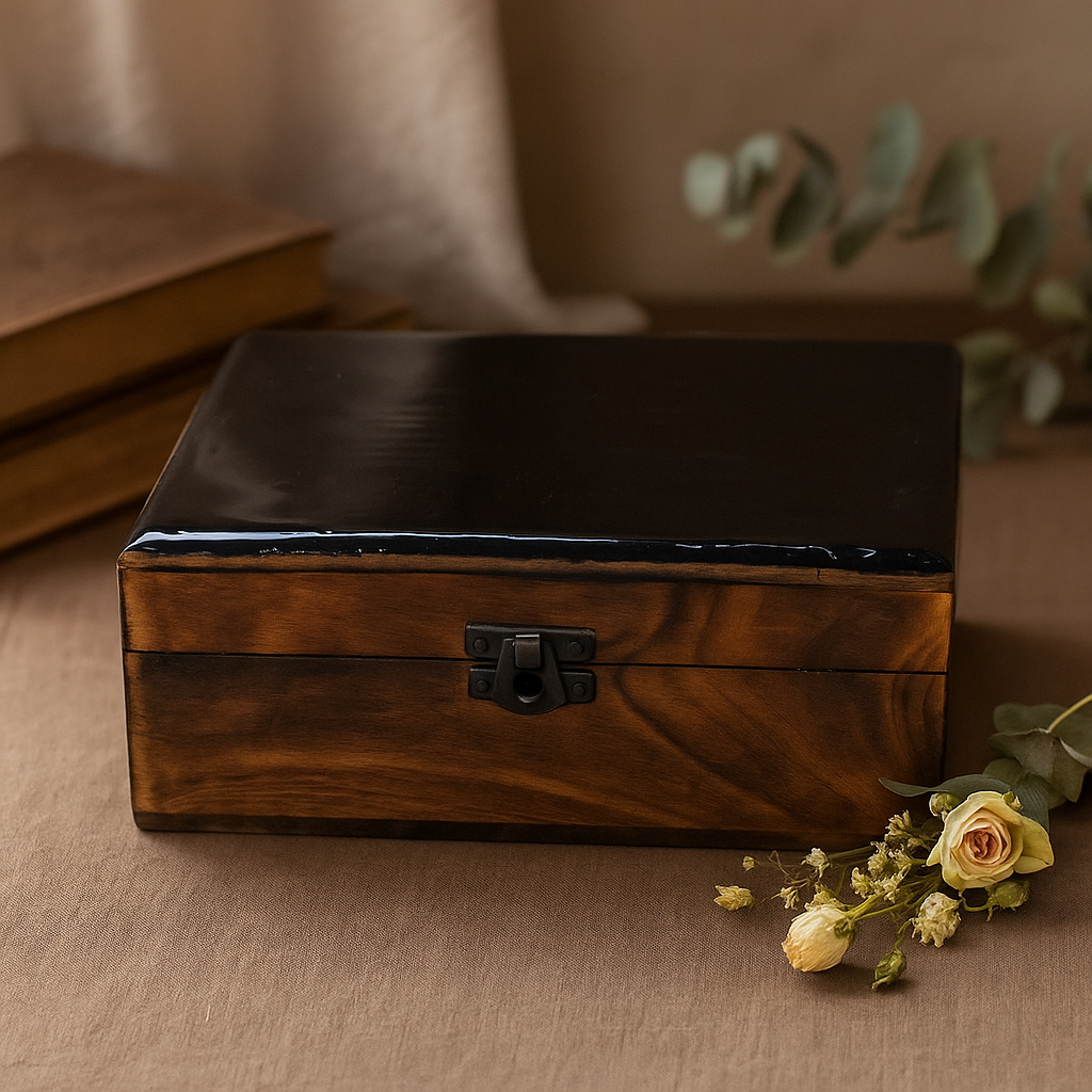 Träförvaringslåda Keramisk Glasyr Svart 20x15x7.5cm