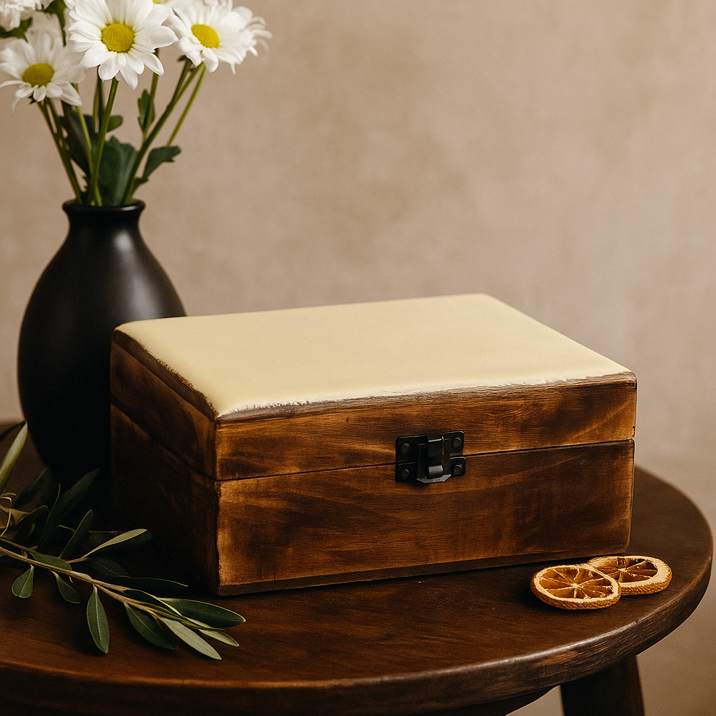 Caja de almacenamiento de madera de mango esmaltada de cerámica - Hormigón 20x15x7,5 cm