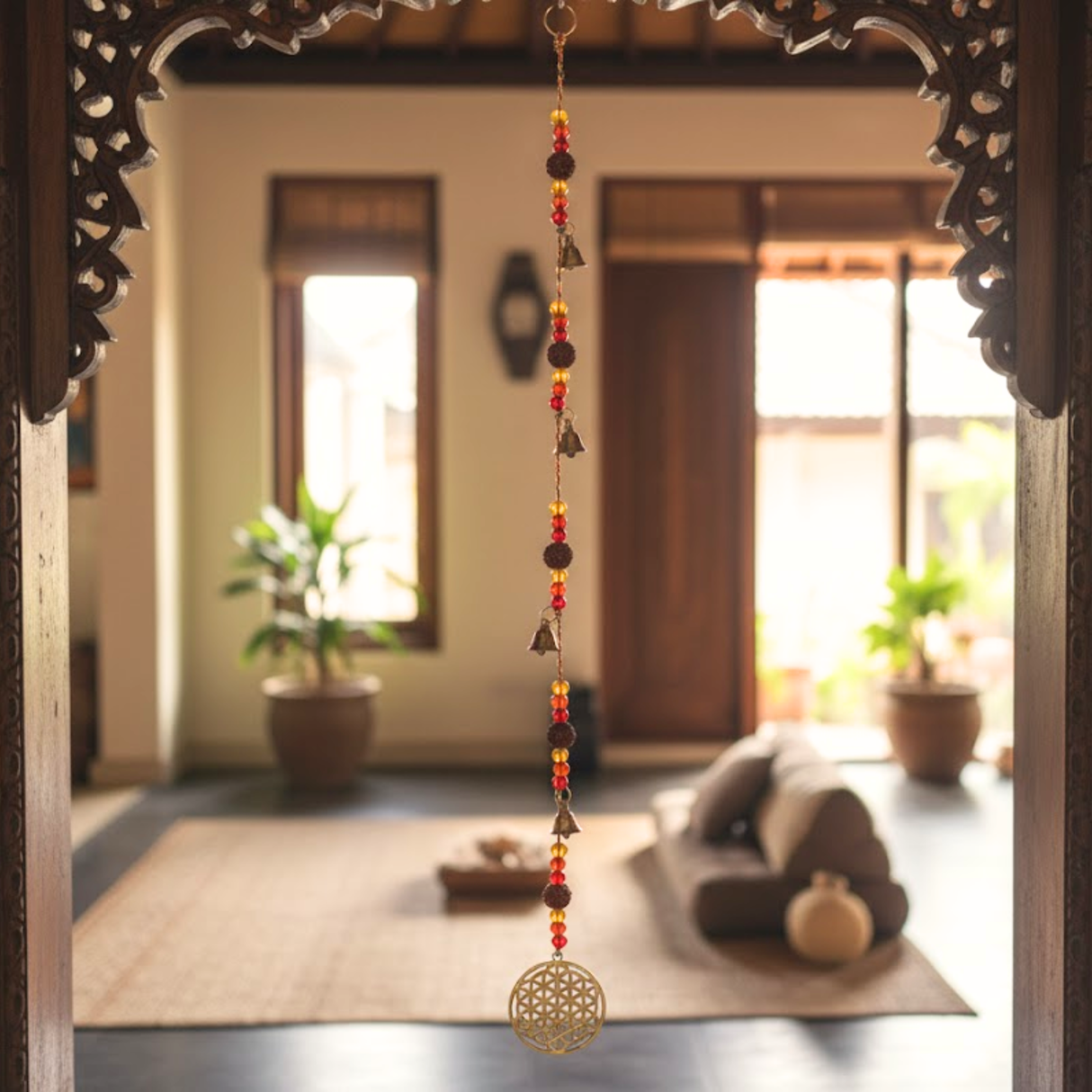 Pirinç Rüzgar Çanı Yaşam Çiçeği Rudraksha Boncukları