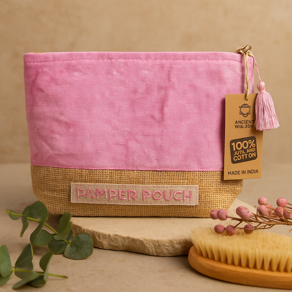 Pochette con cerniera, rosa e viola stonewash