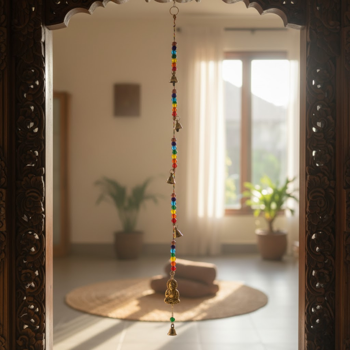 Колокольчик Будда из латуни с дизайном чакр