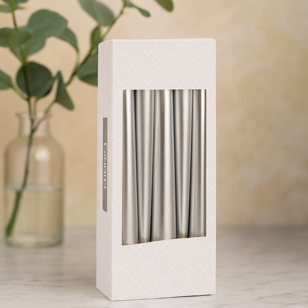 Kegelkaarsen Metallic Zilver 10 Stuks