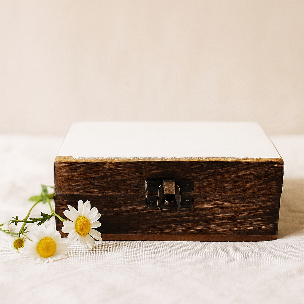 Keramisch geglazuurde mangohouten doos wit 15x10x6cm