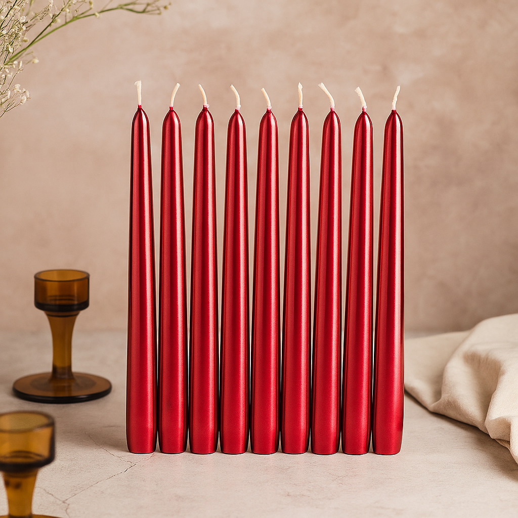 Vörös Metál Színű Kúpgyertyák 10 Darabos Csomag