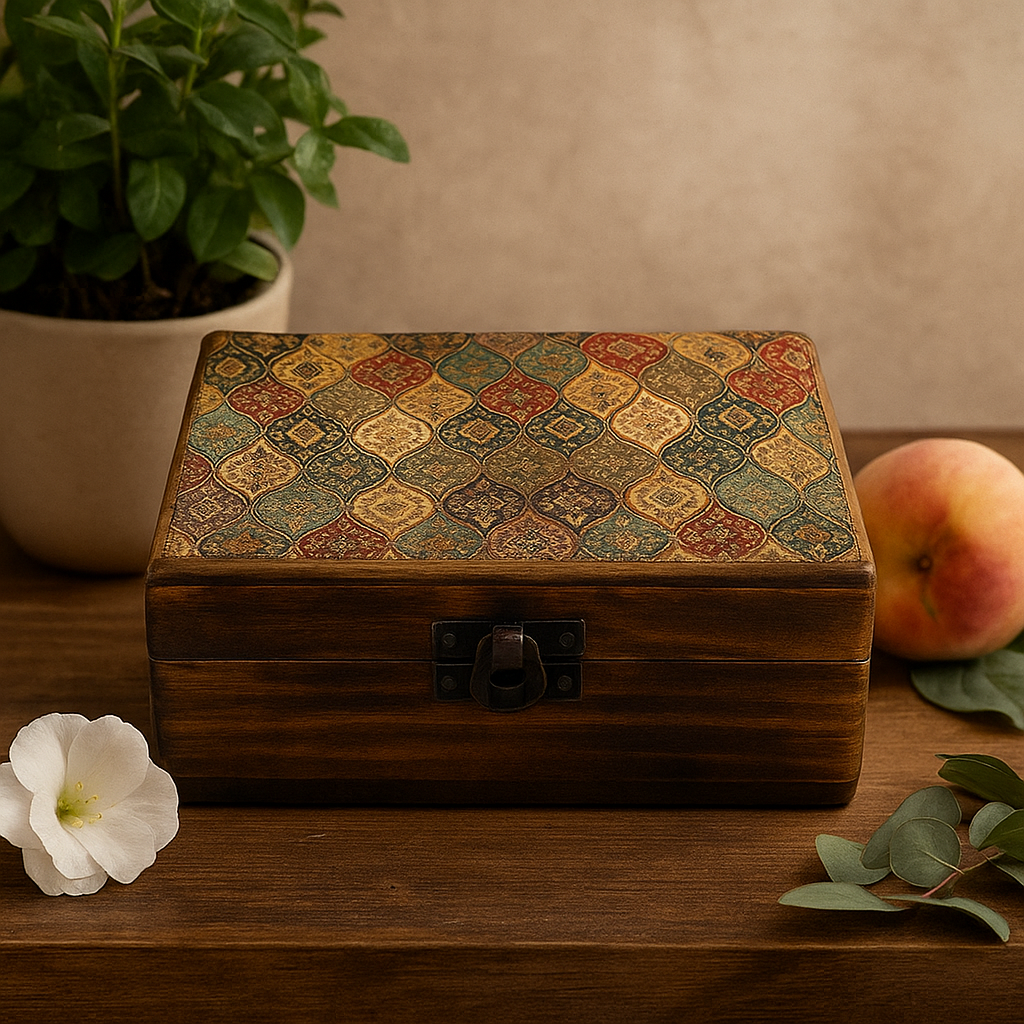 Ceramic Glazed Mango Wood Box, 15x10x6cm