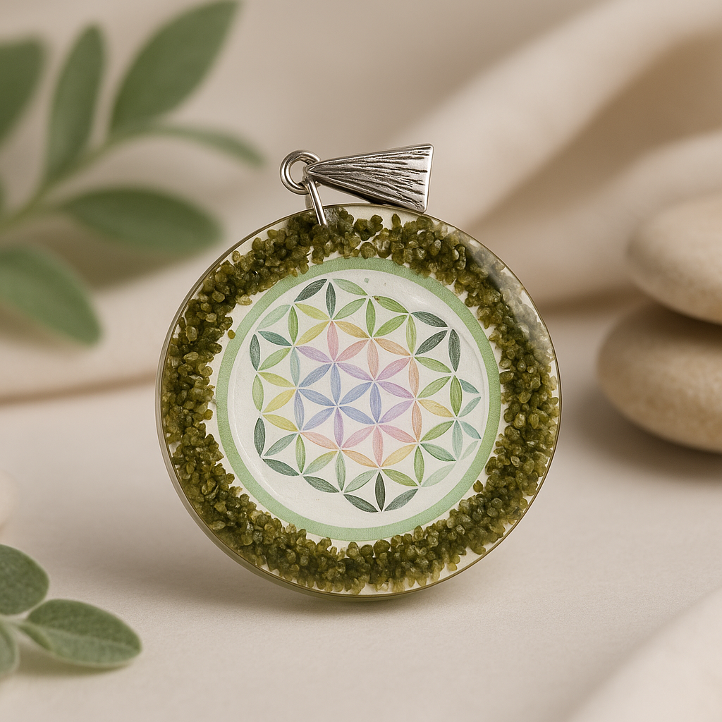 Orgonite Pendant Greenstone Mandala