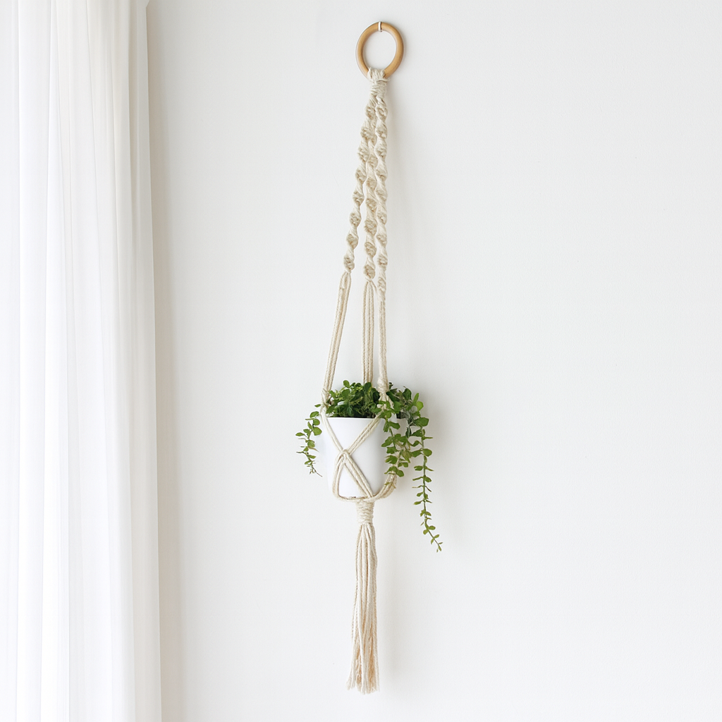 Makramé krukhållare extra lång stor