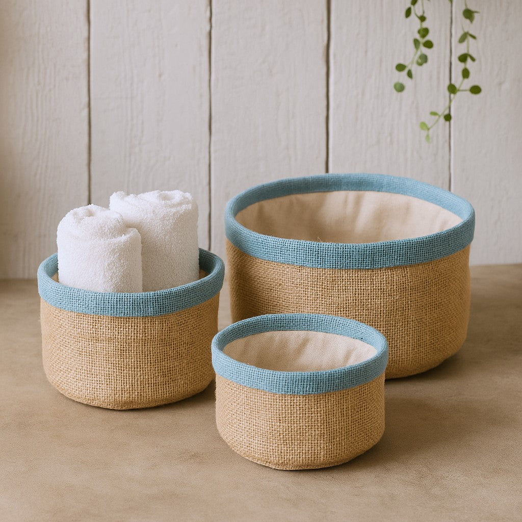 Doğal Jüt Sepetler 3'lü Set - Turkuaz
