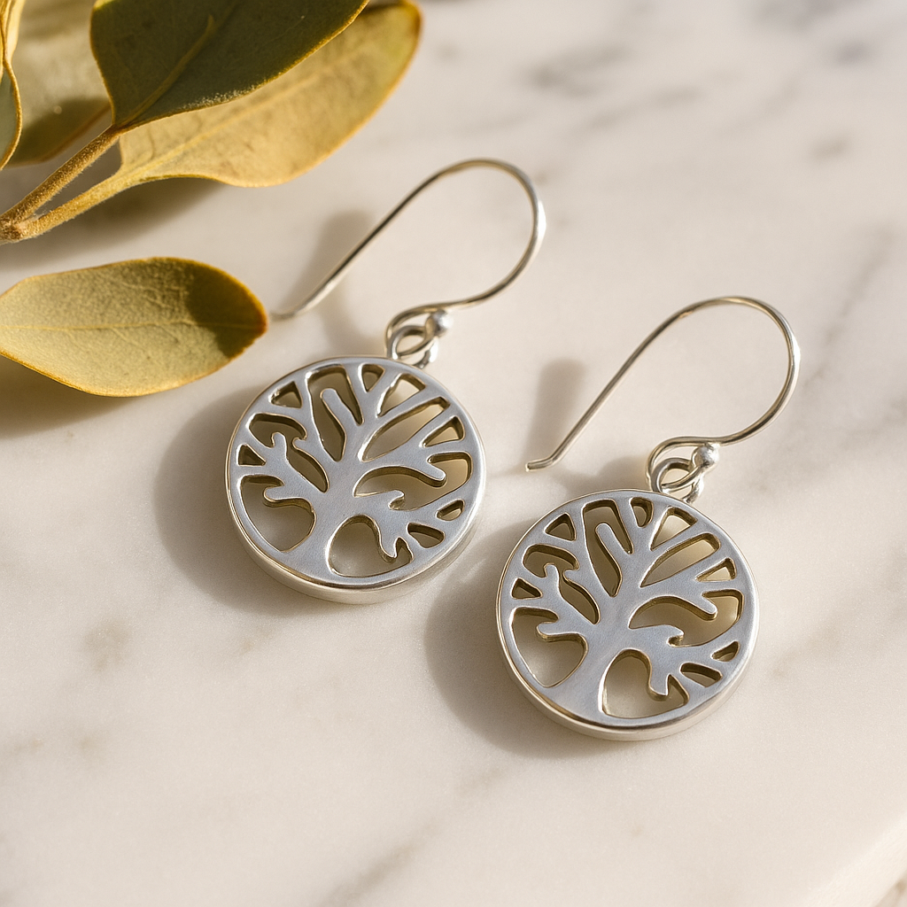 Lebensbaum Silber Ohrringe 15mm - Perlmutt
