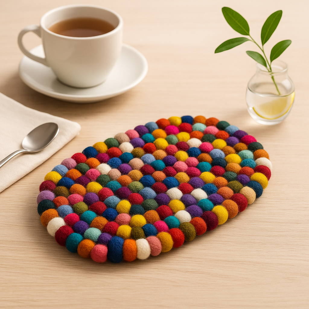 Oválny stolový podložka z plstených gúľ 38x18cm viacfarebná