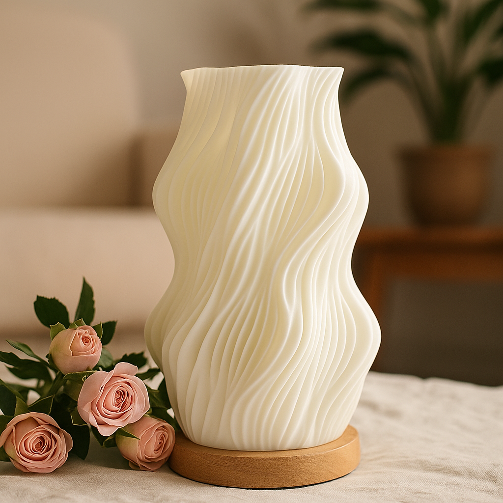Pleated Table Lamp USB‑C 3‑Level Dimmable Wood Base