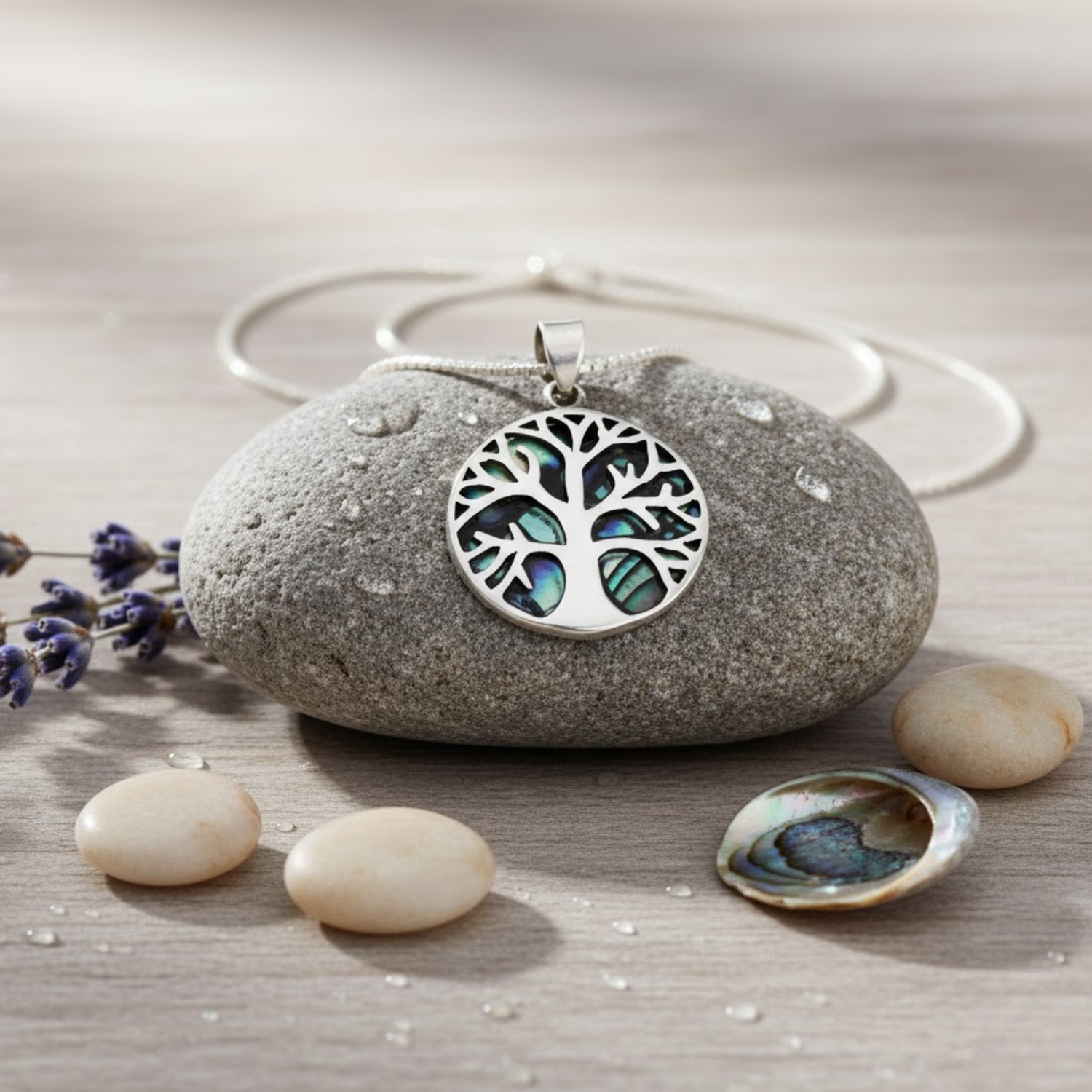 Pendente Árvore da Vida Prateado Abalone 22mm