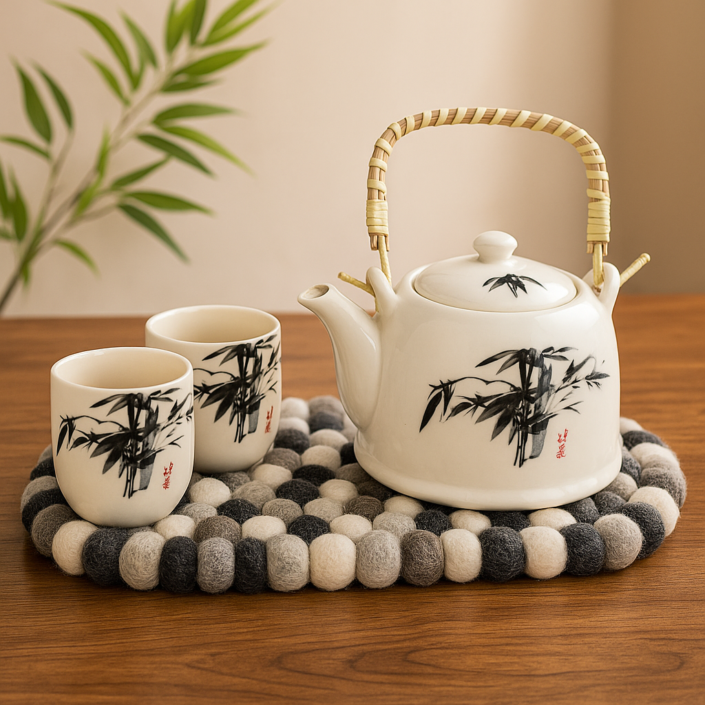 Suport de masă din bile de fetru, oval gri multi 38x18cm