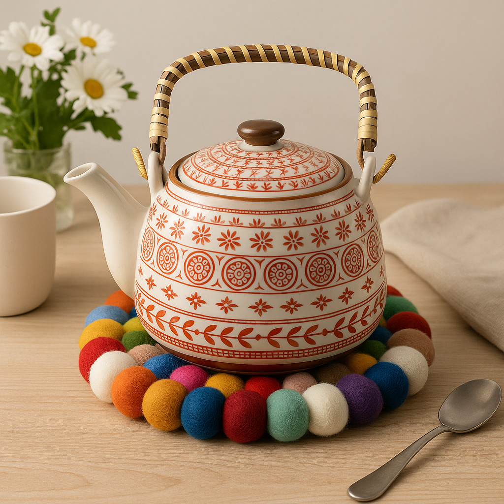 Rundes Tischset mit Filzkugeln - Mehrfarbig