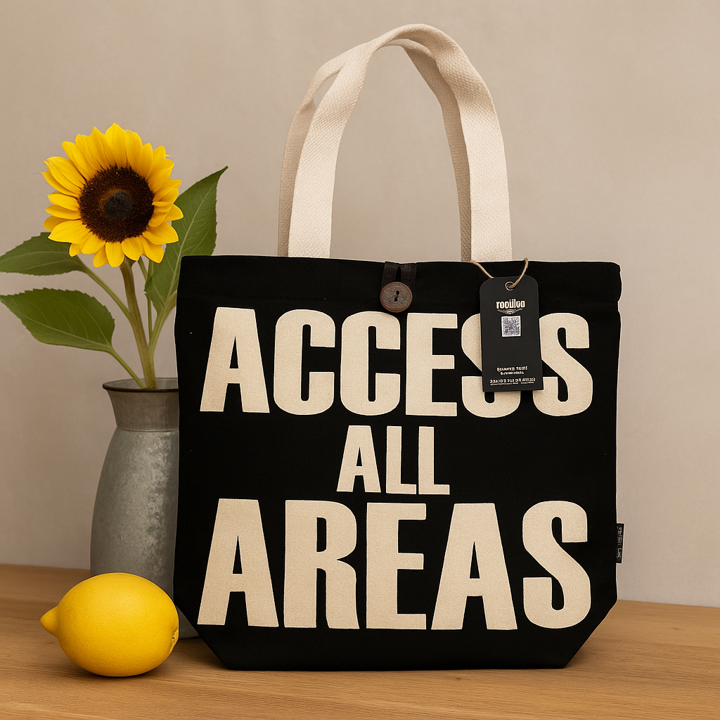 Kultige klassische Tragetasche – ACCESS ALL AREAS – Schwarz Natur 10oz