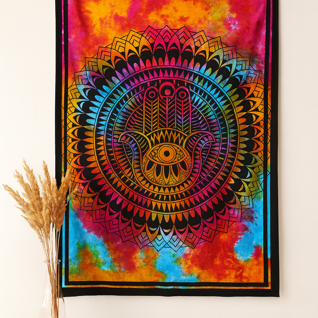 Μονό βαμβακερό κάλυμμα κρεβατιού και κρεμαστό τοίχου Hamsa