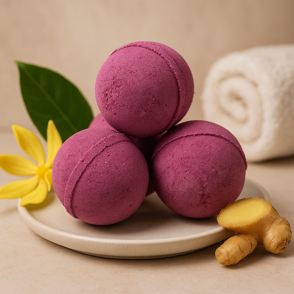 Badebombe mit ätherischen Ölen – Ylang Ylang & Ingwer