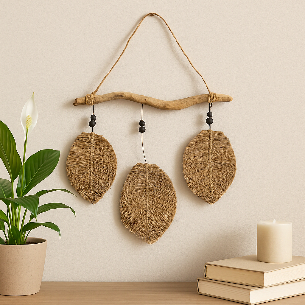 Set di 3 Campanelli a Vento Foglie Raffa 46x53cm