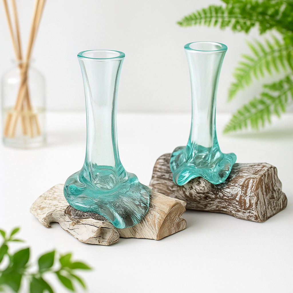 Molten Glass Vase On Whitewash Wood, Small