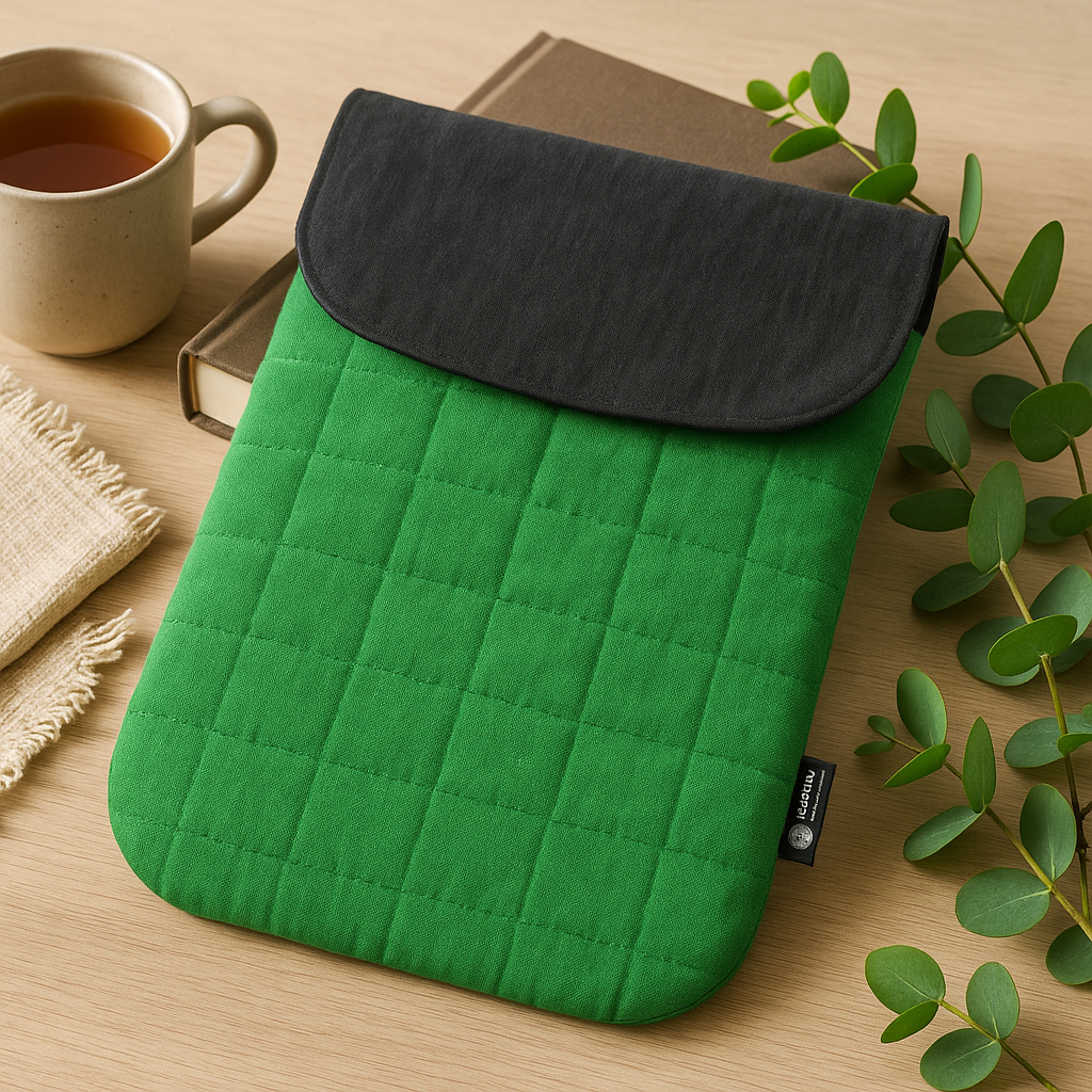 Padded Laptop Sleeve Frog Green Stonewashed Cotton