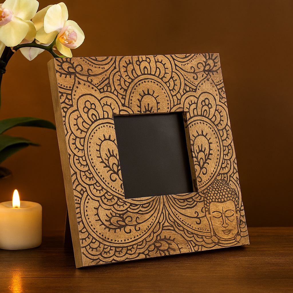 Moldura de Foto 10x15 cm Madeira de Manga Buda Preto