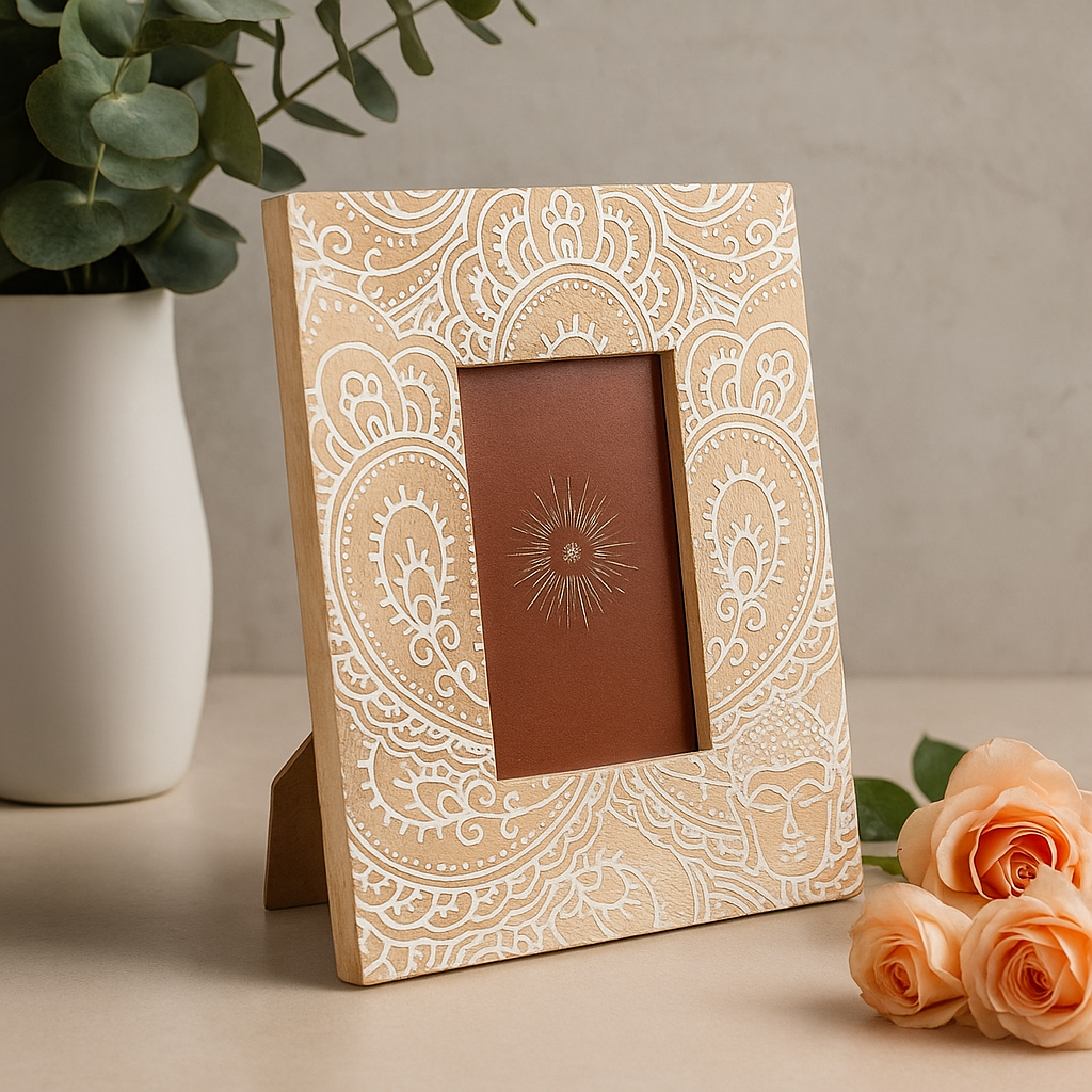 Billedramme Mangotræ 10x15cm Buddha Hvid