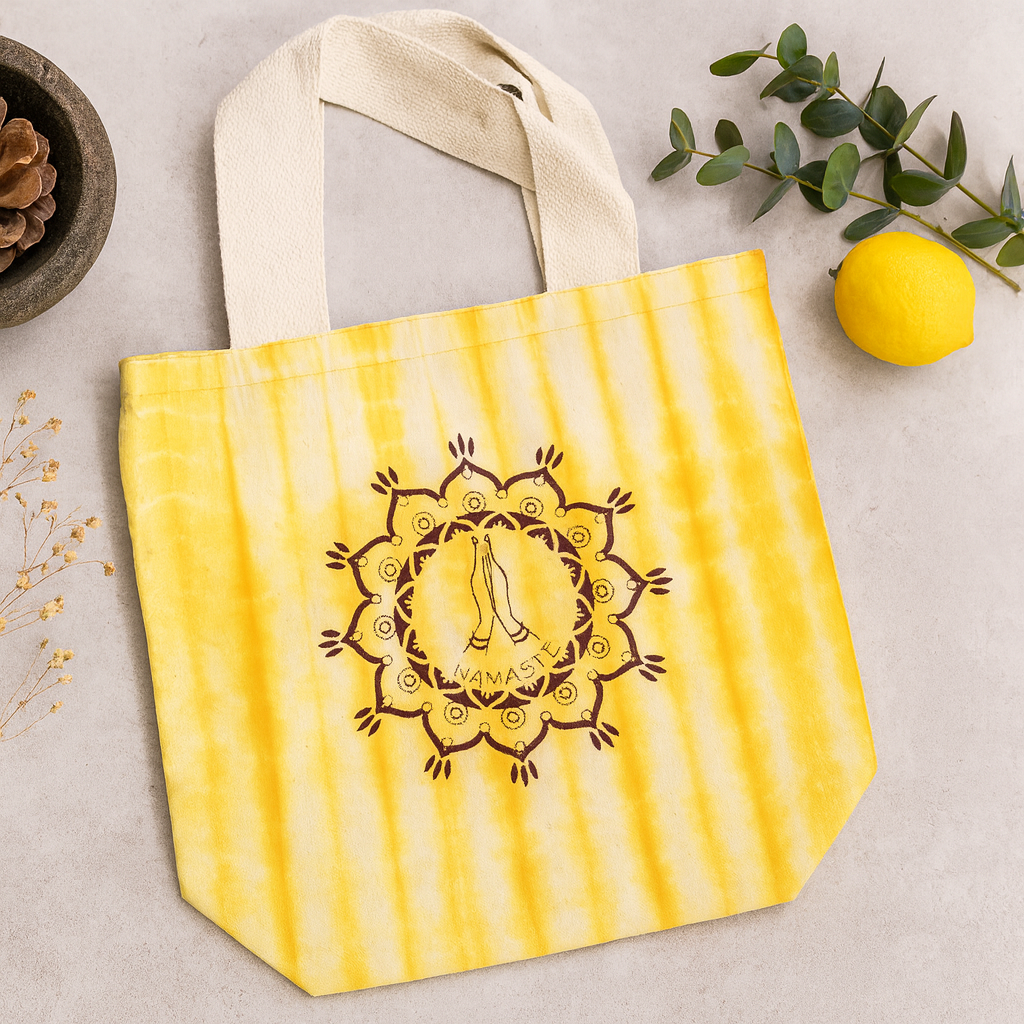 Torba na ramię z bawełny tie-dye Namaste Hands żółta